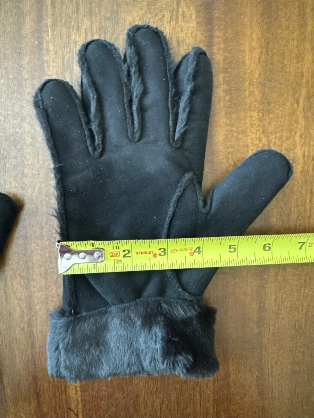 Fownes Black Faux Suede w/ Faux Fur Lined Gloves Womens 9 1/2 inch long Winter